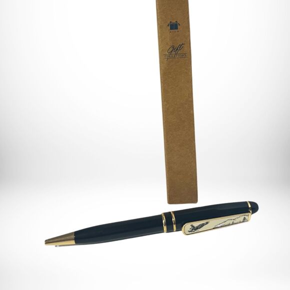 Vintage Ballpoint Pen Bald Eagle Flight Scrimshaw Style Clip - Black/Brass - NIB - Picture 2 of 5